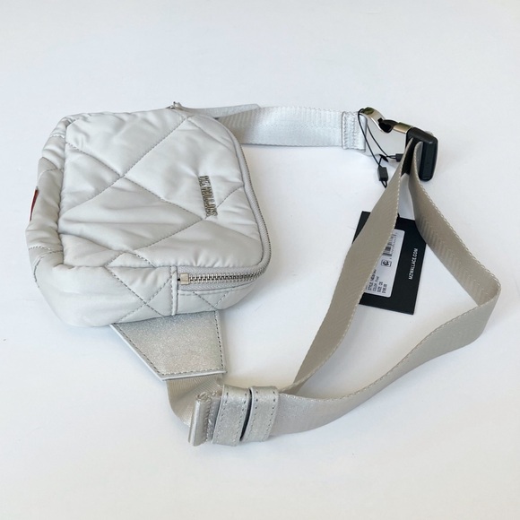 MZ Wallace Madison Belt Bag Frost Silver Quilted Crossbody Bag Travel Festival - Picture 11 of 13